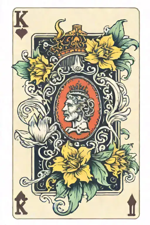 King Playing Card With Daffodil Flower Coming Out Of One Corner