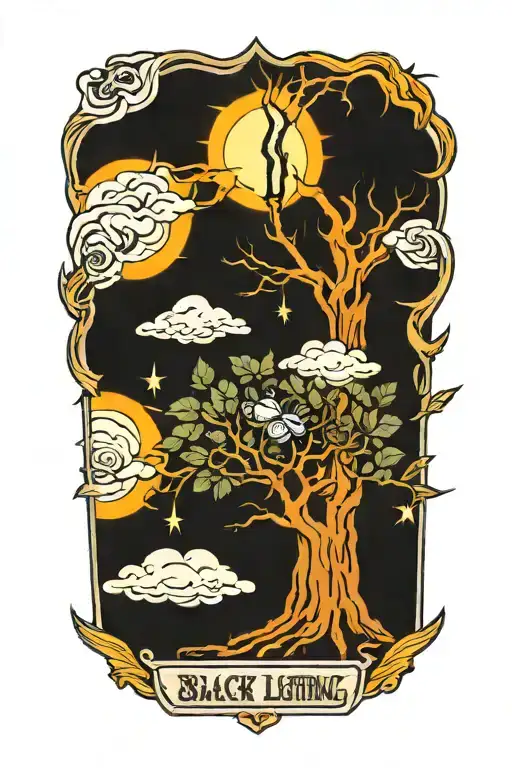 Black Lighting Bolts Surrounding A Tree