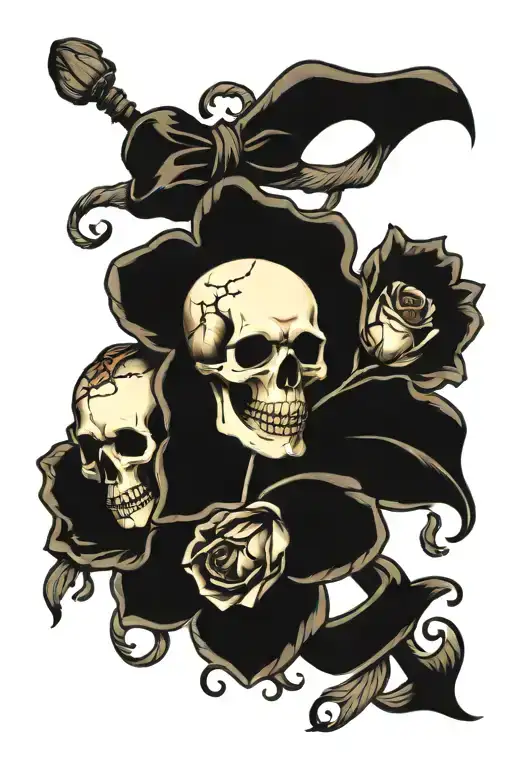 Skull Hand Holding A Bow With 3 Burning Roses Growing