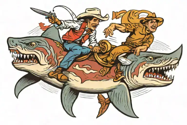 Cowboy Riding Shark