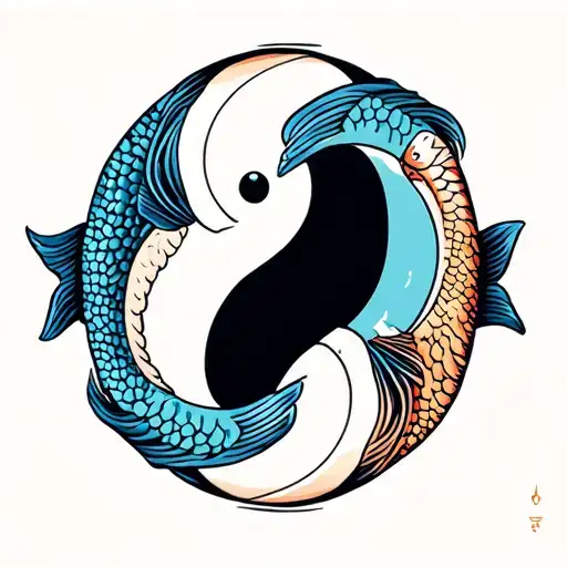 Pisces's Fish Yin Yang Symbol With Pisces Symbol Incorporated