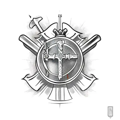 Roman Knight Holding Sword And Shield With Jesus Looking Down