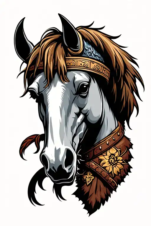 Viking Horse Head With Viking Warrior Holding