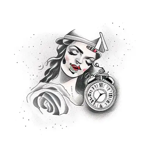 Woman Face With A Clock And Some Greek Items