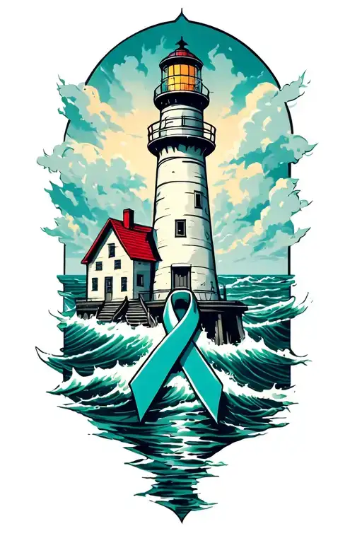 Lighthouse Within The Storm With A Ovarian Cancer Awareness Ribbon The Lighthouse