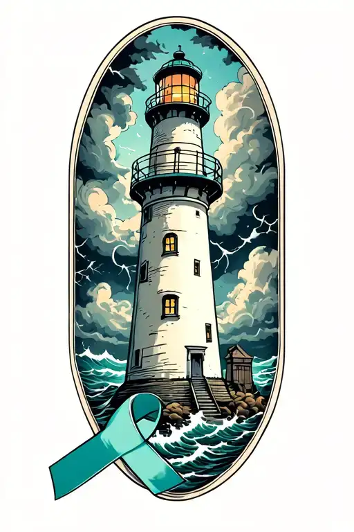 Lighthouse In The Storm With The Ovarian Cancer Ribbon