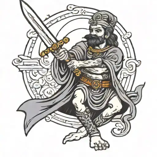 Samorai Holding A Sword Old School