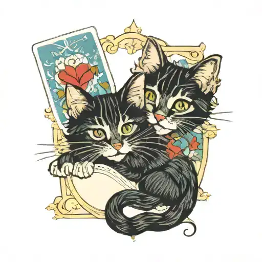 Traditional Style The Lovers Tarot Featuring Cats In Color