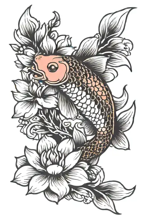 Koi Fish And Magnolia Flower