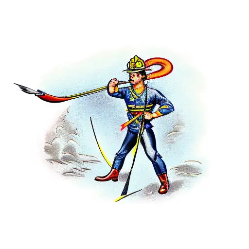 A Firefighter Holding A Bow And Arrow With Flames In The Background