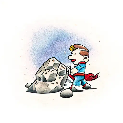 Man Pushing Boulder Up A Mountain