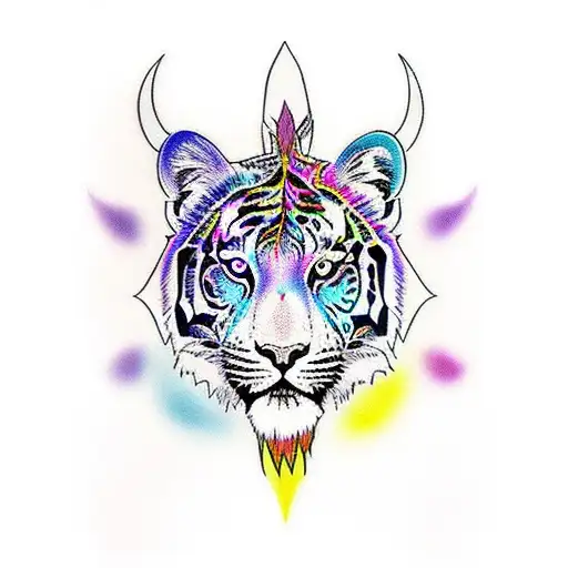 A Hunter Riding A Majestic Psychedelic Tiger