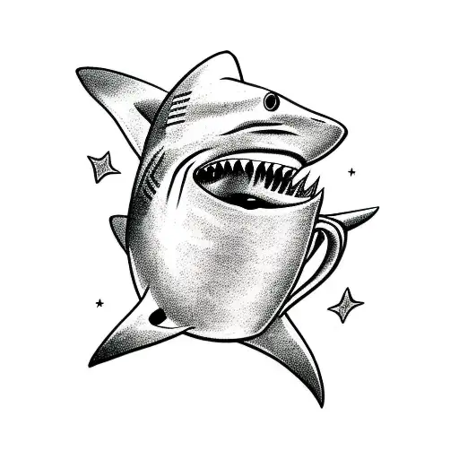 Shark With Arm Holding A Cup On Mouth