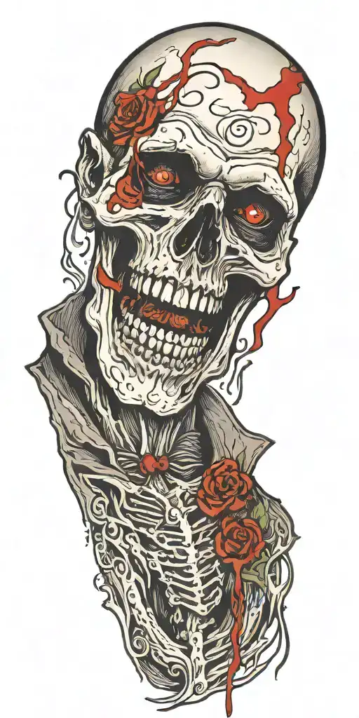 On The Shoulder Vampire Skull With Blood Dripping From The Eye And Mouth The Blood Goes Down The Arm