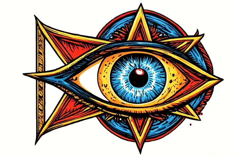 Evil Eye In Side Five Star Pentagram Surrounded