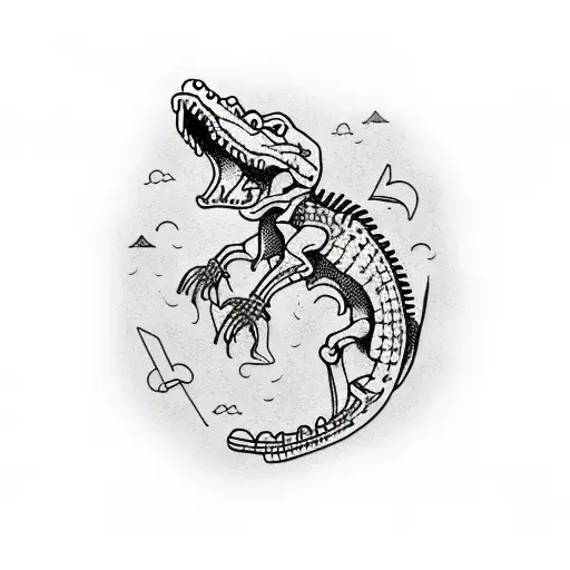 Skeleton Riding An Alligator