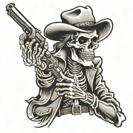 Cowboy Skeleton Holding Revolver