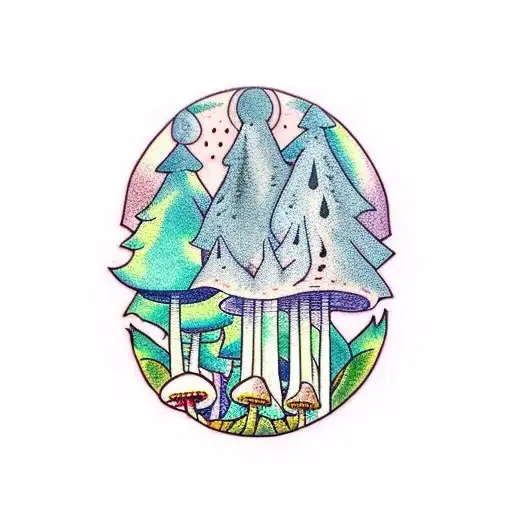 A Mystical Forest With Mushrooms And A Journal