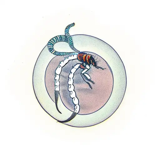 A Minimalist Tattoo Of A Centipede Crawling On A Stack Of Money