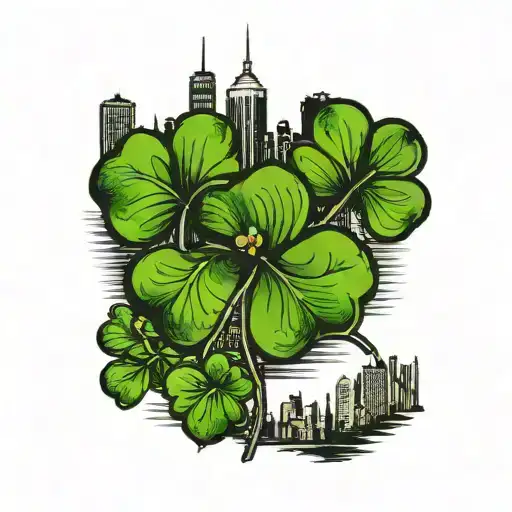 3 Leaf Clover With Boston Skyline Or Scene