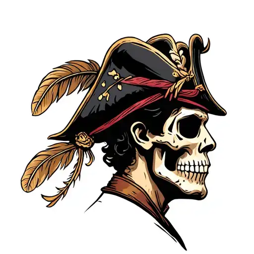 Side Profile Of Day Of The Dead Man Wearing Pirate Hat With Feather In It