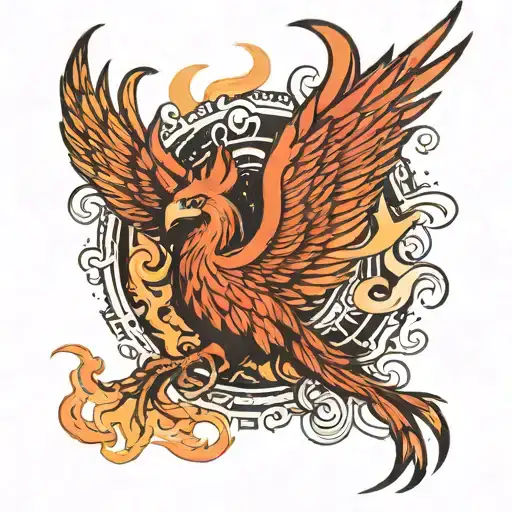 Flaming Phoenix Rising From Ashes