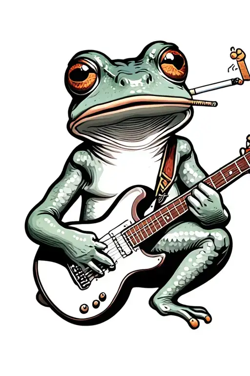 Frog With A Guitar And A Cigarette In His Mouth