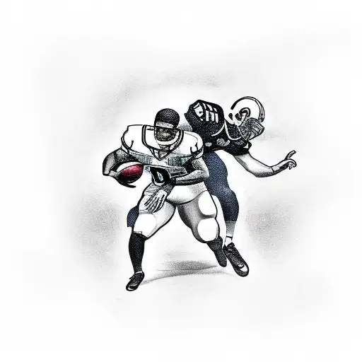 A Police Officer Tackling A Football Player In A Blackwork Design