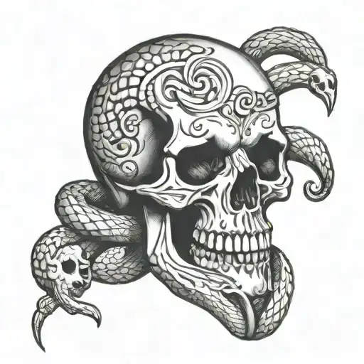 Skull And Snake Intertwined