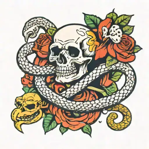 Skull And Snake Intertwined Within