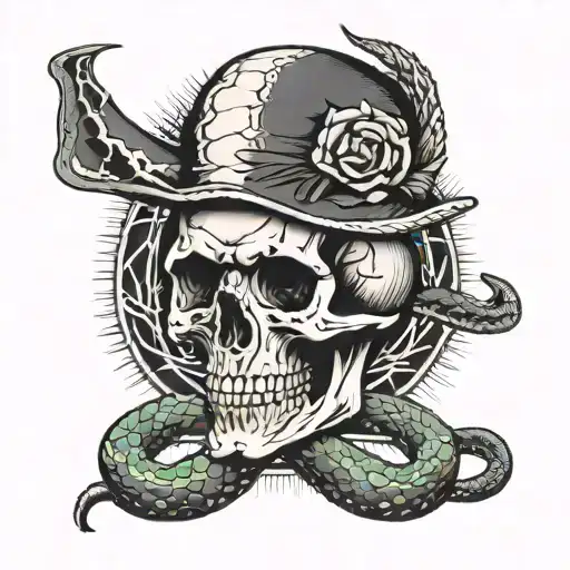 American Traditonal Snake And Skull