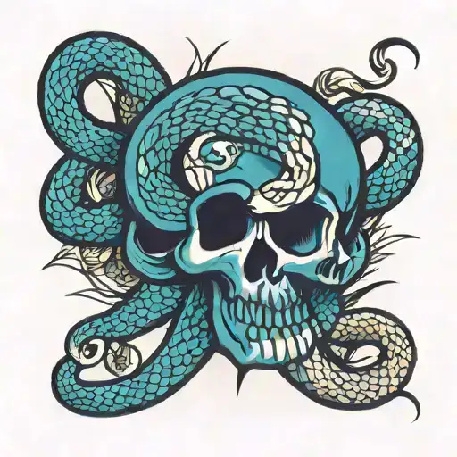 Simple American Traditonal Snake And Skull