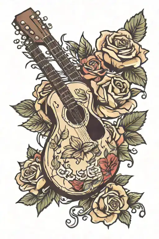 Football Guitar Covered By Roses Blooming