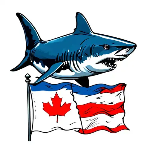 Shark Swimming From Uruguay Flag To Canadian Flag