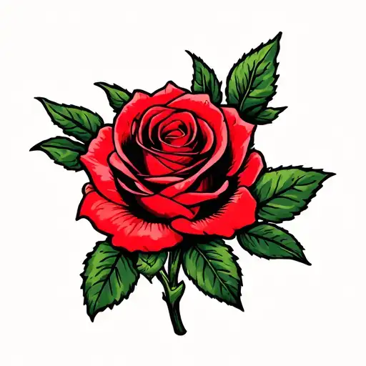 Old School Style Red Rose Outline