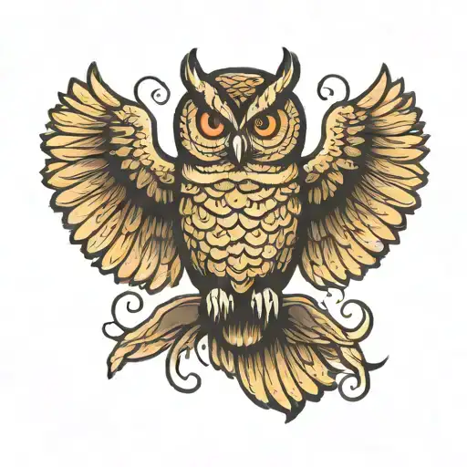 Owl With Spreaded Wings Holding A Snake In Her Claws