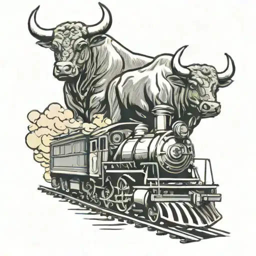 Bull And Train Passing