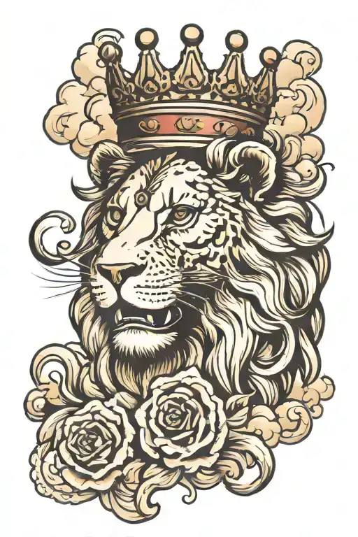 Lion Head With Crown And Clouds Behind It With 13 Incorporated
