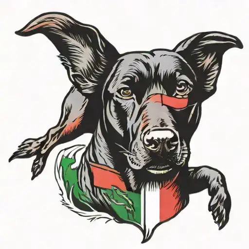 Italian Flag With A Traditional Black Lab Silhouette In The Center