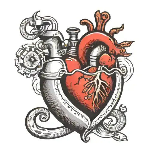 A Black And White Old Style Tattoo Picture Of A Heart As A Fuel Tank
