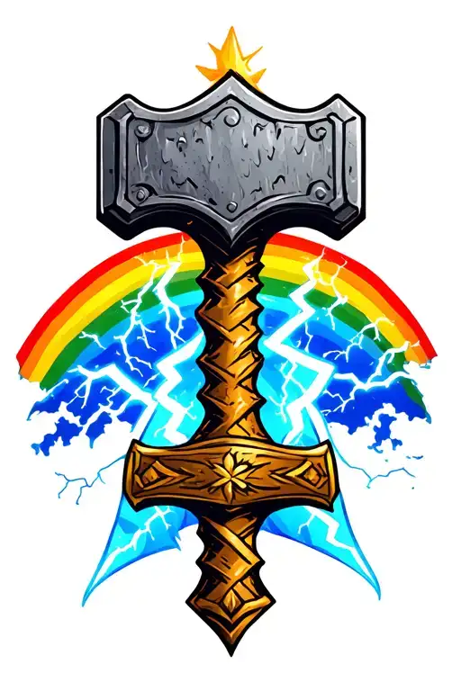 Thor Hammer With Lightning And Rainbow Under The Skin