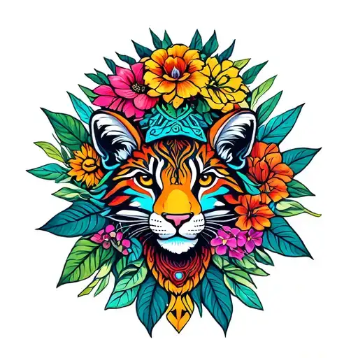 Animal Totem Surrounded My Colorful Plants Intertwined