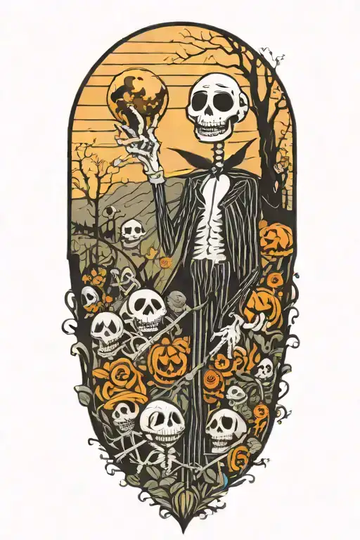 Jack Skellington In The Graveyard With All Characters From The Movie