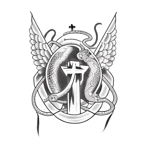 A Cross With A Snake Wrapped Around And A Dove