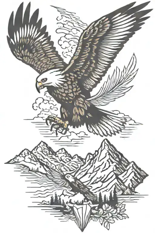 Mountains And Eagle Soaring