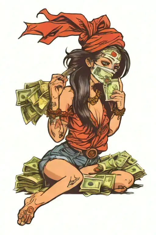 Girl With Money With Blindfold