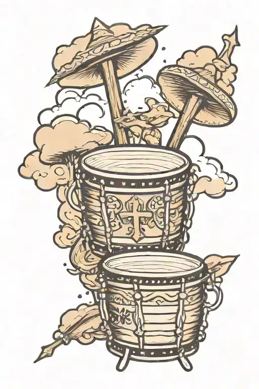 Bongo Drums With A Cloud And With Christianity Cross