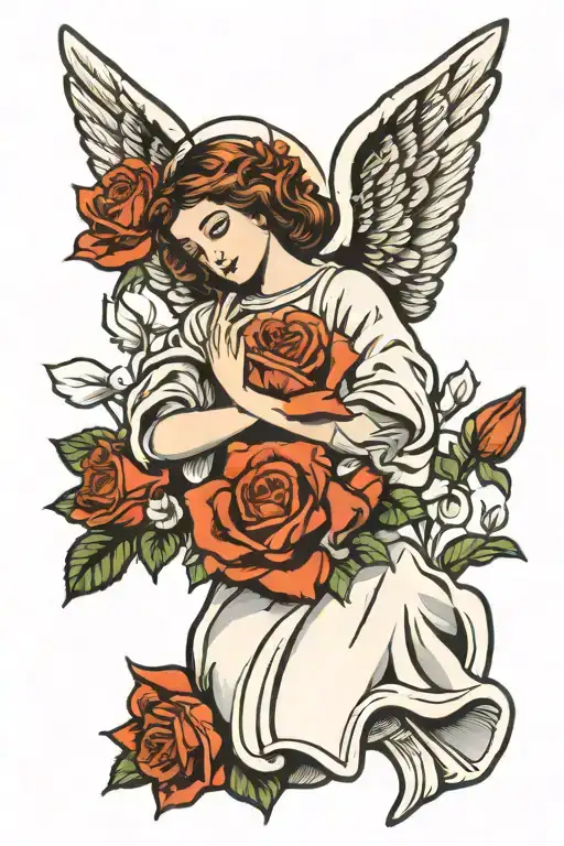 Angel Pray Hands With Roses