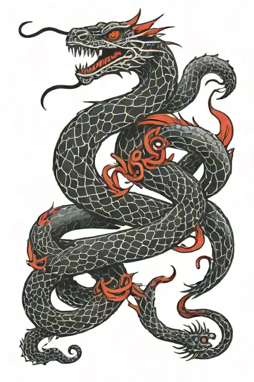 Black Snake Interwined With Red Dragon Wrapped
