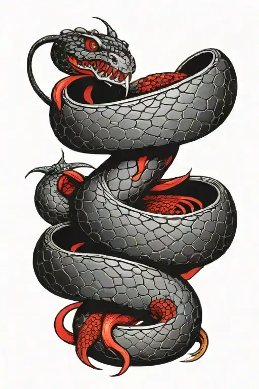 Black Snake Interwined With Red Dragon Wrapped Together